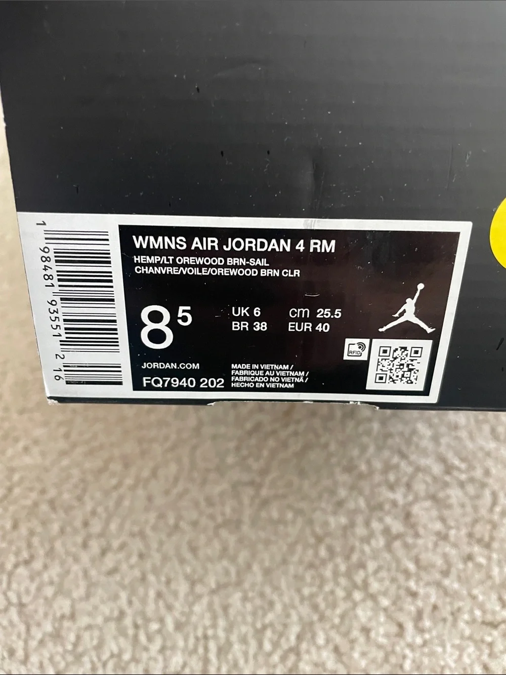 Nike Air Jordan 4 RM Hemp Light Orewood Brown FQ7940-202 Women's Size 8.5 NEW